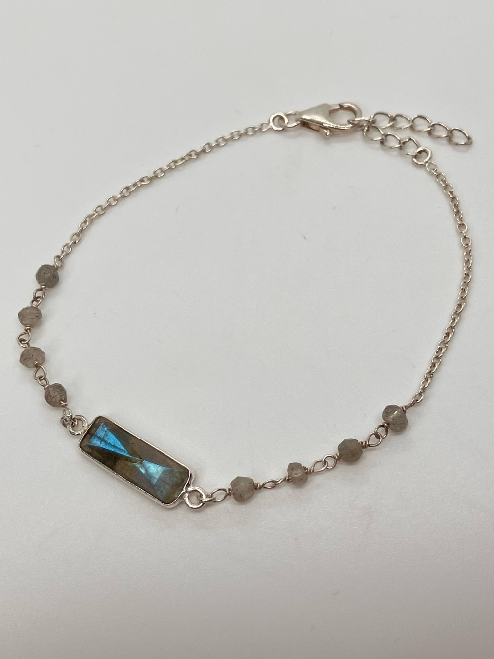 925 Labradorite Rectangular Gemstone Sterling Silver Adjustable Bracelet